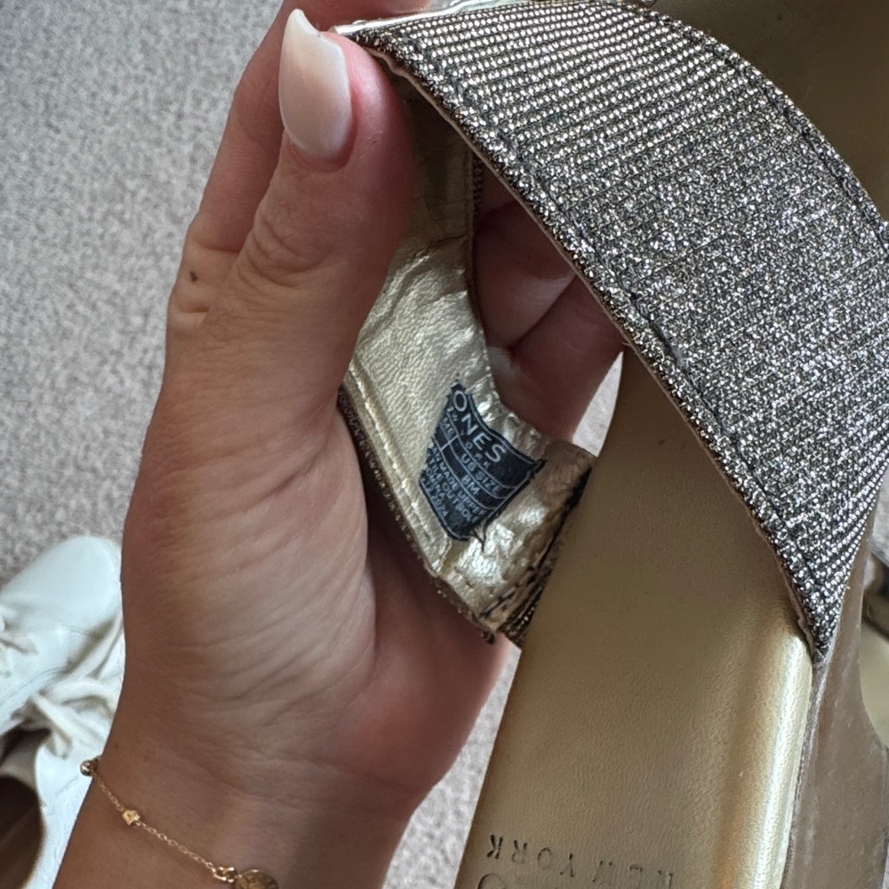 Jones New York Metallic Silver and Gunmetal Rhinestone Slide Sandals - Picture 5 of 5